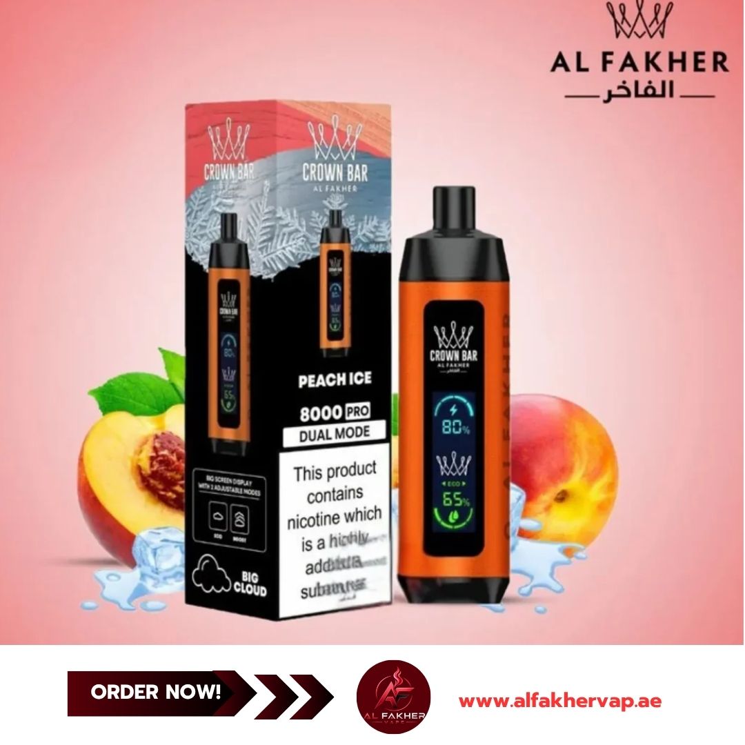 AL FAKHER Crown Bar Pro 8000 Puffs Peach Ice in Dubai AL FAKHER Crown Bar Pro 8000 Puffs Peach Ice
