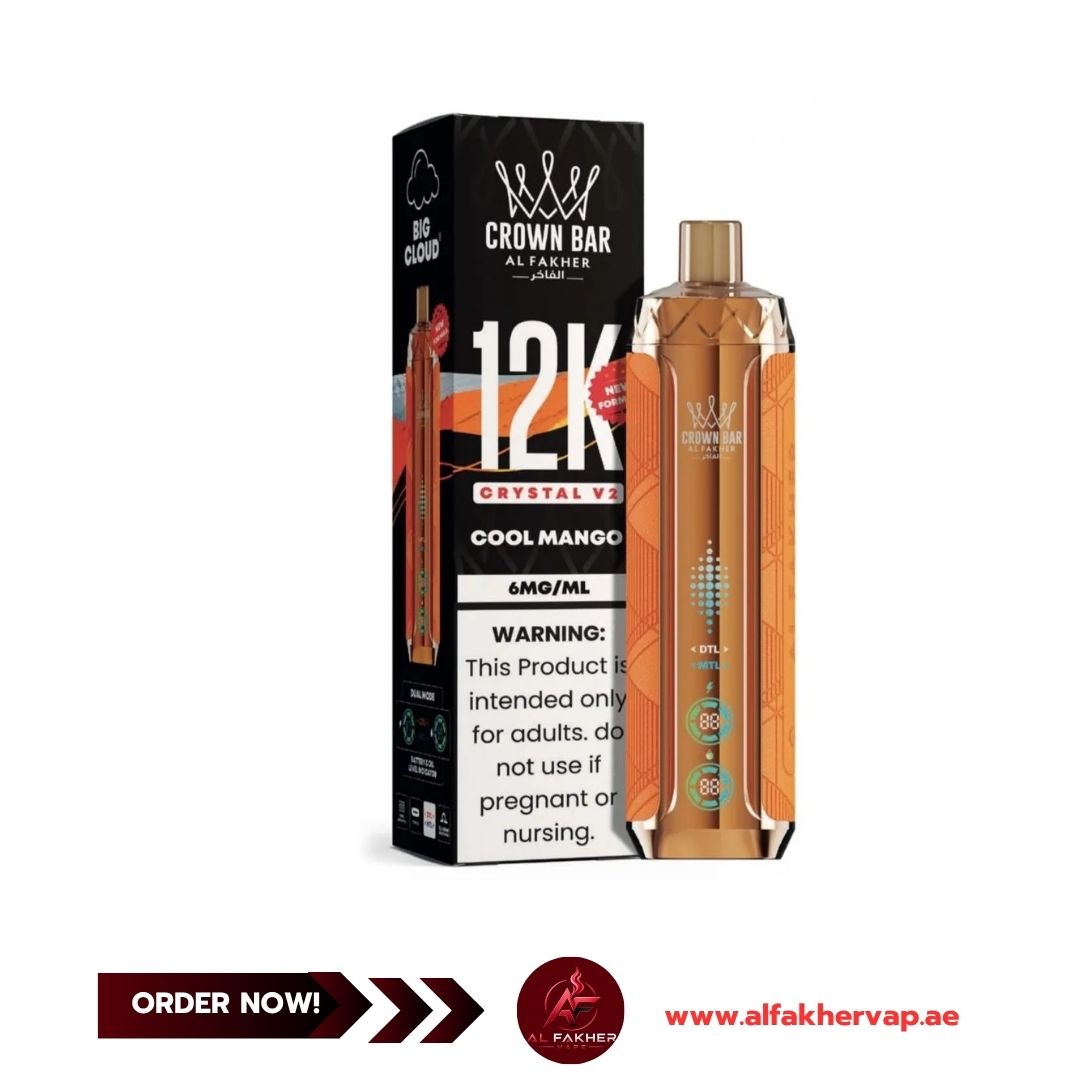 Al Fakher Crown Bar Crystal V2 12000 Puffs Cool Mango Dubai uae Al Fakher Crown Bar Crystal V2 12000 Puffs Cool Mango